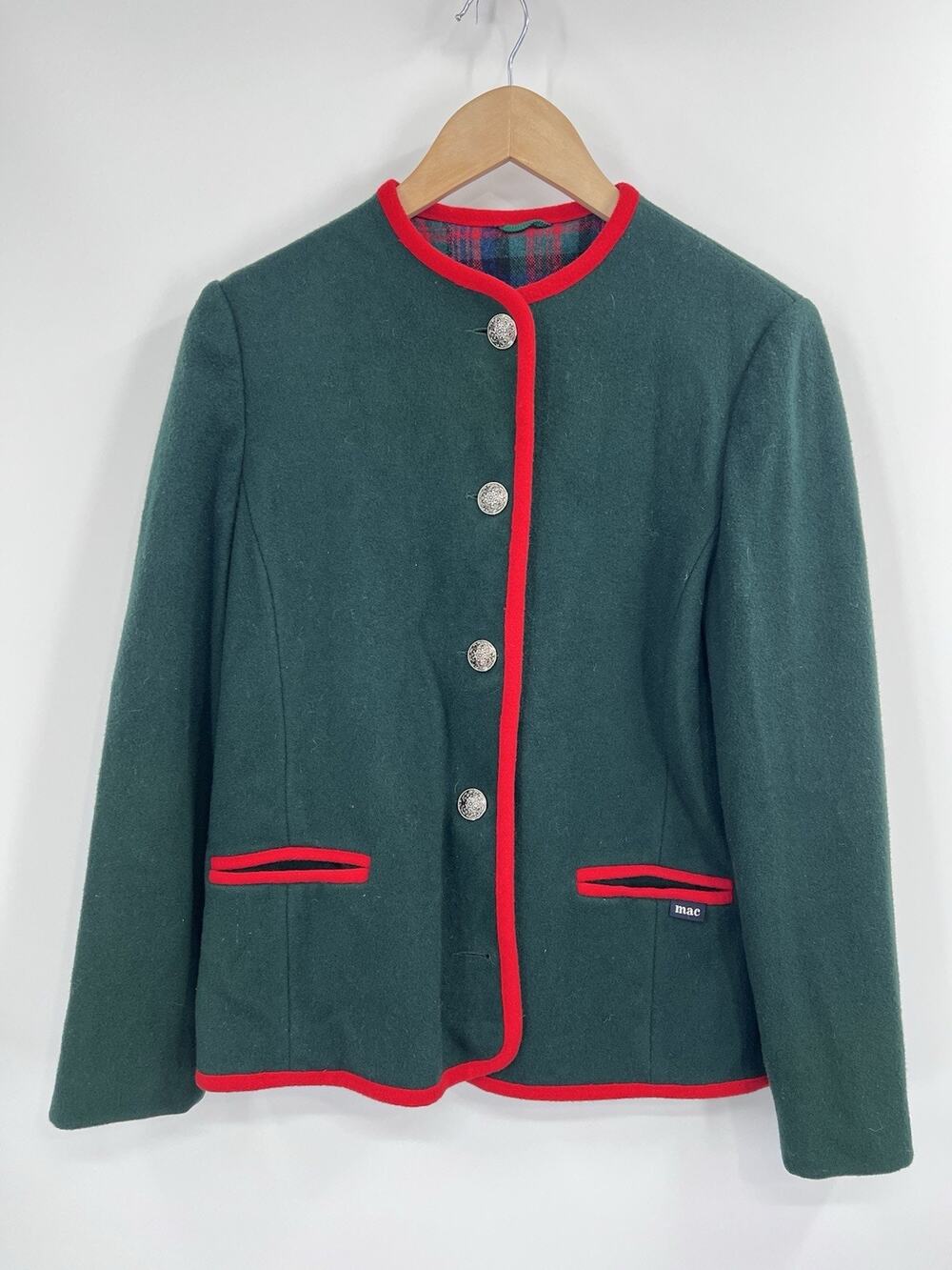 VTG 60s Mackintosh Green Red 100% Wool Dirndl 12 Union Made